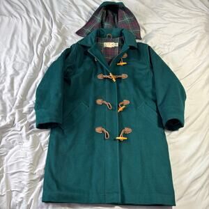 Vtg L.L. Bean 100% Wool Flannel Lined Green Winter Toggle Coat USA Womens Size 6